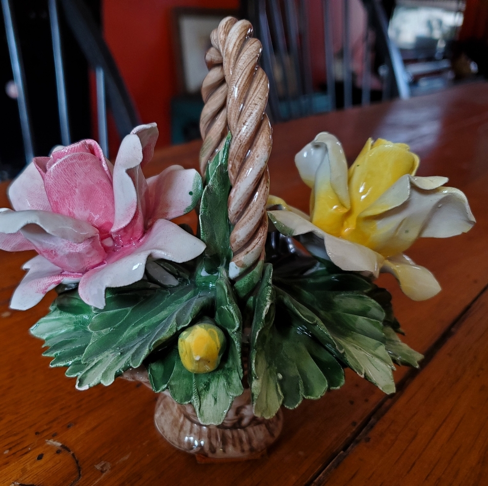 Mid century Capodimonte rose basket